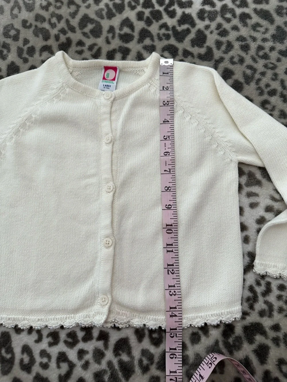 2001 Gymboree Off White Cream Button Up Sweater Bead Details Size 5 Large